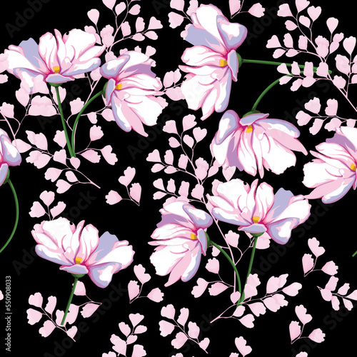 Modern big floral vector seamless pattern. Background isolated. Digital drawn illustration. Can be used as textile fabric or wallpaper, cards, invitations, decorative paper