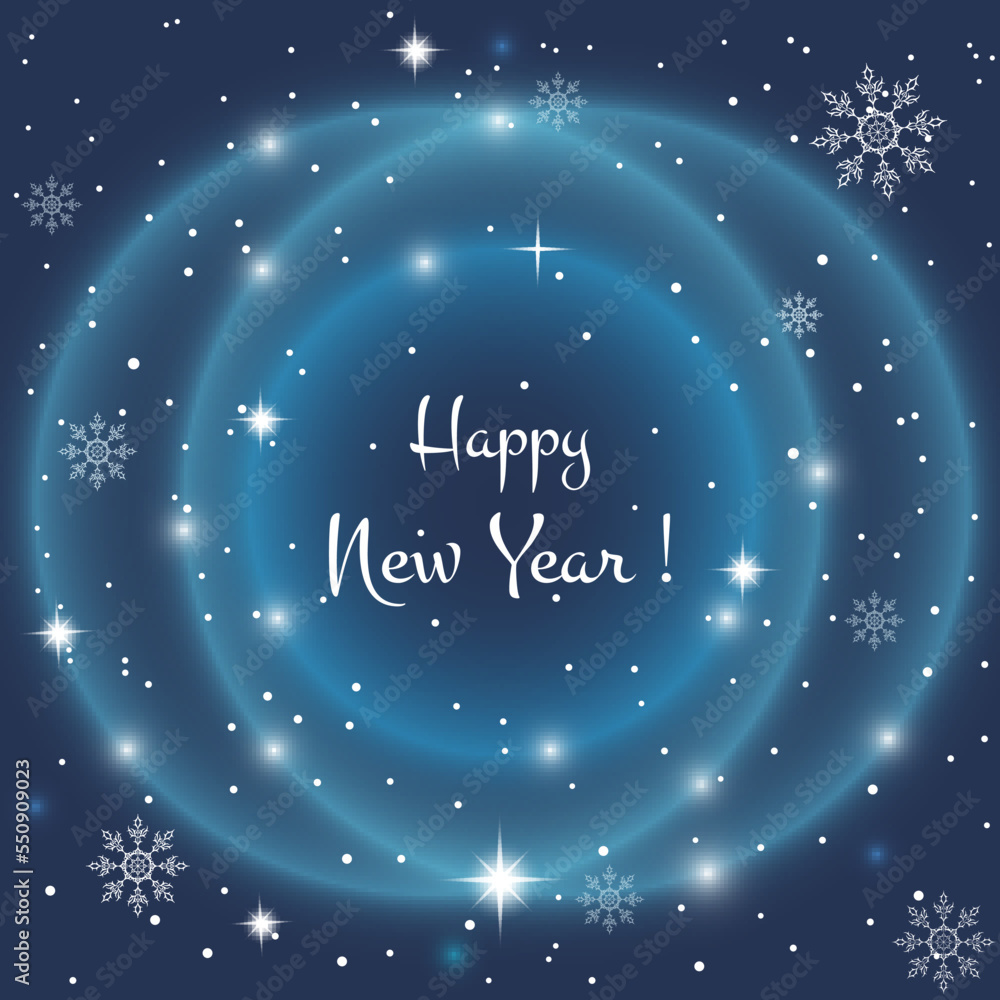 Neon Abstract blue background with crystal snowflakes and snow. Bright stars shine, shine. It can be used as an invitation, poster, banner, greeting the New Year, Christmas. Vector illustration. Neon Abstract blue background with crystal snowflakes and snow. Bright stars shine, shine. It can be used as an invitation, poster, banner, greeting the New Year, Christmas. Vector illustration.