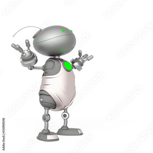 mini bot is standing up and also looking up with the arms wide open