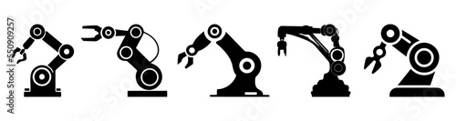 Robotic hand manipulator silhouette symbol icon. Robot limb logo. Robot arm. automation, robot, CNC shape logo.