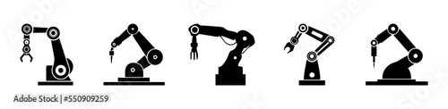 Robotic hand manipulator silhouette symbol icon. Robot limb logo. Robot arm. automation, robot, CNC shape logo.