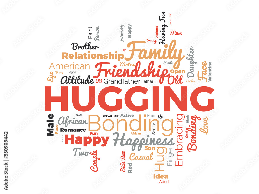 Fototapeta premium Hugging word cloud background. Relationship awareness Vector illustration design concept.