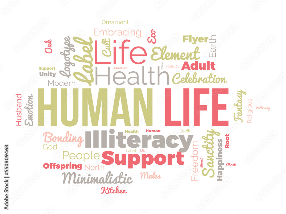 Fototapeta premium Human Life word cloud background. Appreciation awareness Vector illustration design concept.