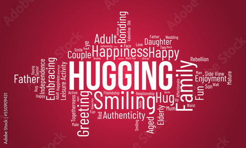 Hugging word cloud background. Relationship awareness Vector illustration design concept.