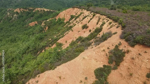 Vuelo frontal de dron en minas das borreas en Ourense Galicia.
Antigua mina romana a cielo abierto patrimonio de la humanidad photo