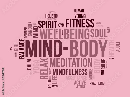 Mind-Body word cloud background. Mental Health awareness Vector illustration design concept.