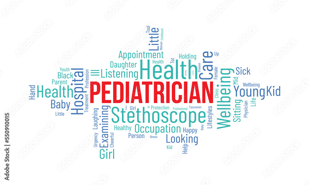 Obraz premium Pediatrician word cloud background. Health awareness Vector illustration design concept.