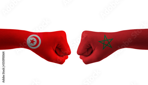 Morocco VS Tunisia hand flag Man hands patterned football world cup