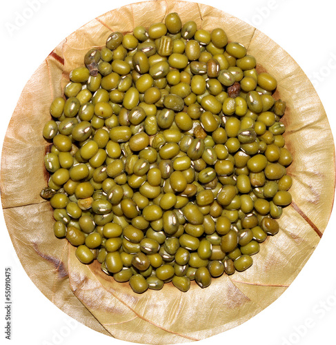 Mung Beans on a Sal Tree Leaf Plate. photo