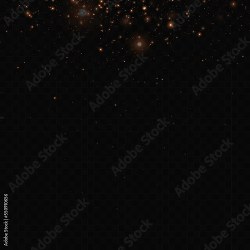 Light effect with lots of shiny shimmering particles isolated on transparent background. Vector star cloud with dust for Christmas decorations and invitations.