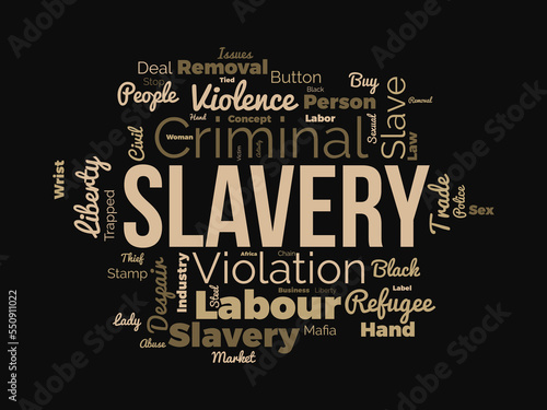 Slavery word cloud background. Safety awareness Vector illustration design concept.