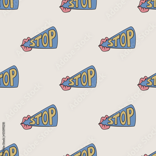 Saying stop vector seamless pattern. Cute repeat background for textile, design, fabric, cover etc.