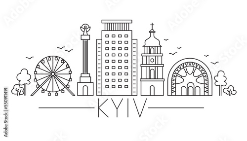 Line art Kyiv. Sights of Kyiv in the style of line art.