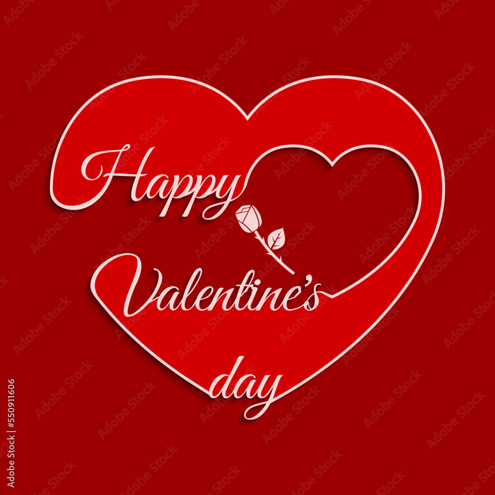 Valentines day background lettering, heart and rose. Valentine's Day card. Vector illustration