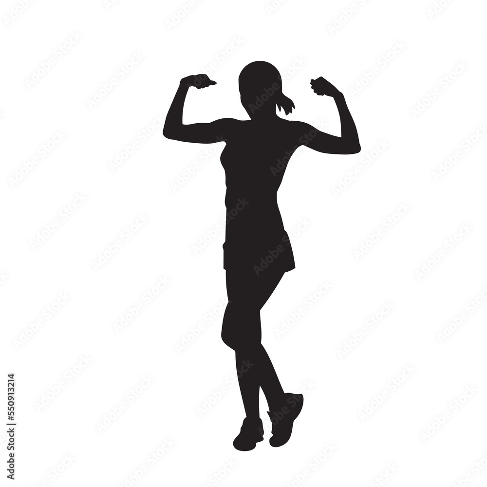 Female aerobic dance isolated vector silhouette.