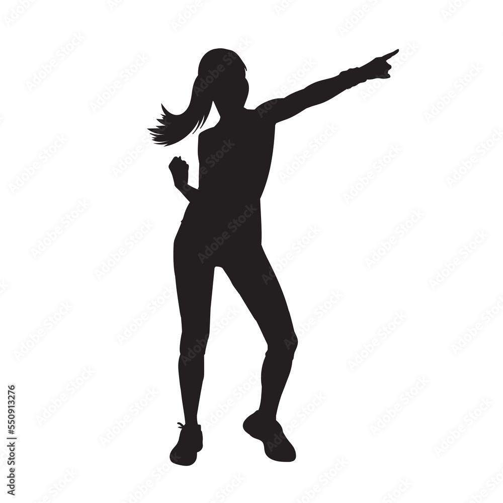 Female aerobic dance isolated vector silhouette.