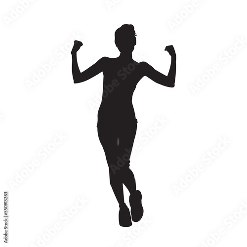 Female aerobic dance isolated vector silhouette.