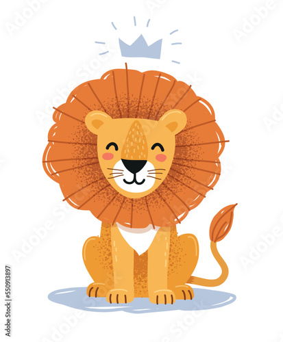 Cute and happy little lion vector illustration. Cartoon animal character.
