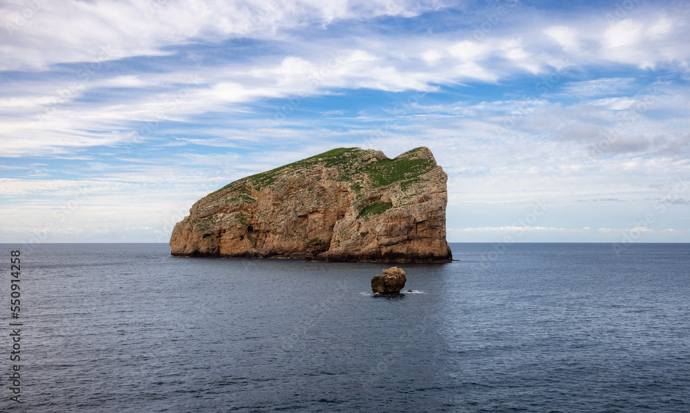 Fototapeta premium View of Rocky Coast with Cliffs on the Mediterranean Sea. Regional Natural Park of Porto Conte, Sardinia, Italy. Nature Background.