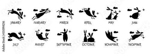 Calendar design. Happy chinese new year 2023 of the rabbit zodiac sign. Funny...