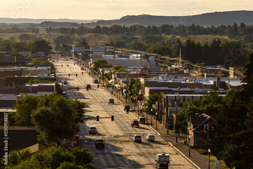 Summer Morning Drone View of Downtown Cody, Wyoming photo