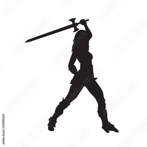 illustration of female assassin. isolated woman in black agent vector silhouette.