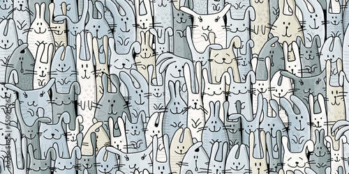 Funny Bunnies family. Seamless pattern background with Rabbits. Symbol of 202...
