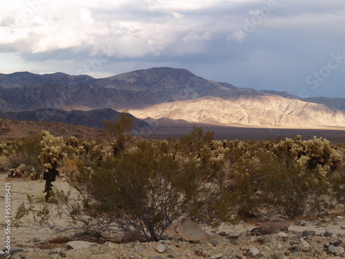 dramatic heavy stormy sky and light over desert