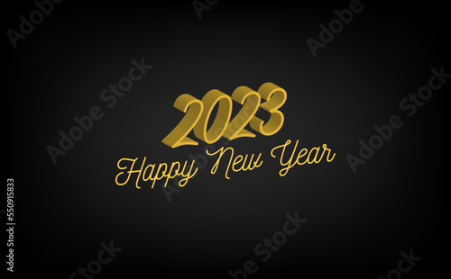 Happy New Year 2023 in golden 3d on black background.
