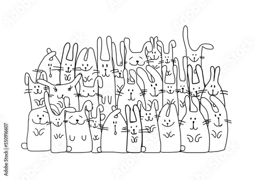Funny Bunnies family. Rabbit - symbol of 2023 chineese new year. Chreeting ca...