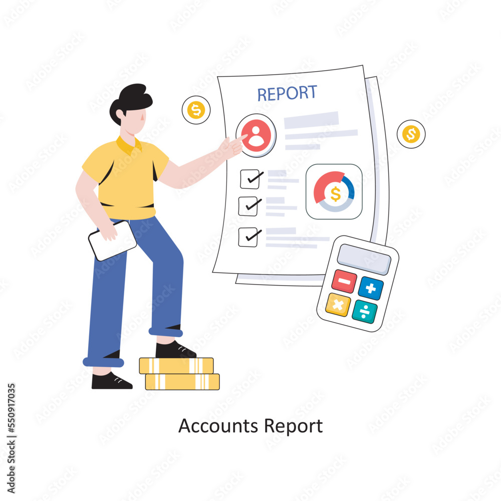 Accounts Report flat style design vector illustration. stock illustration