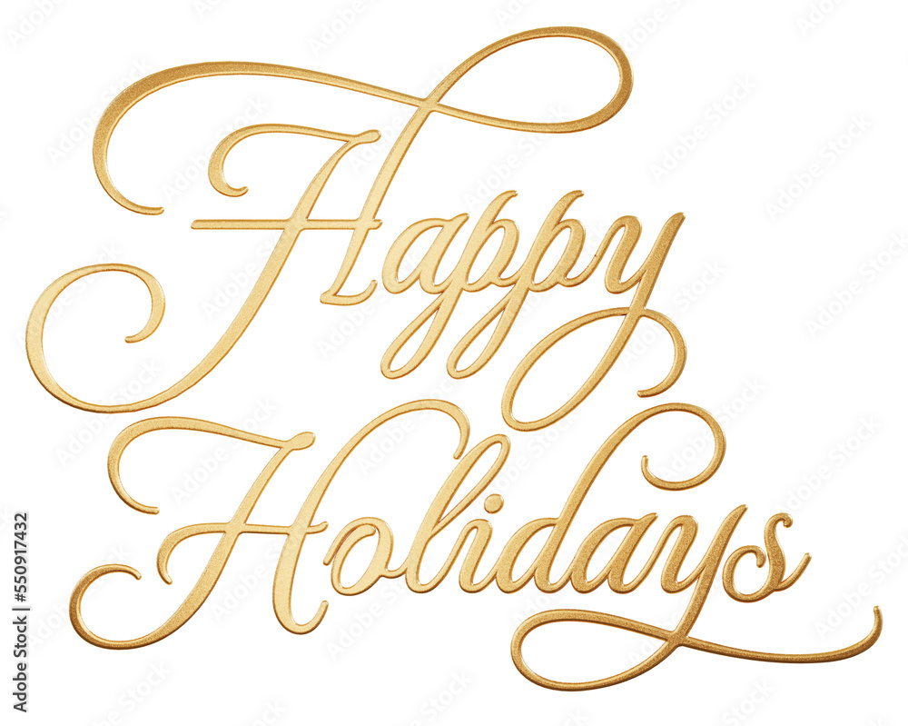 Isolated 3D Text ‘Happy Holidays’ written in golden script font