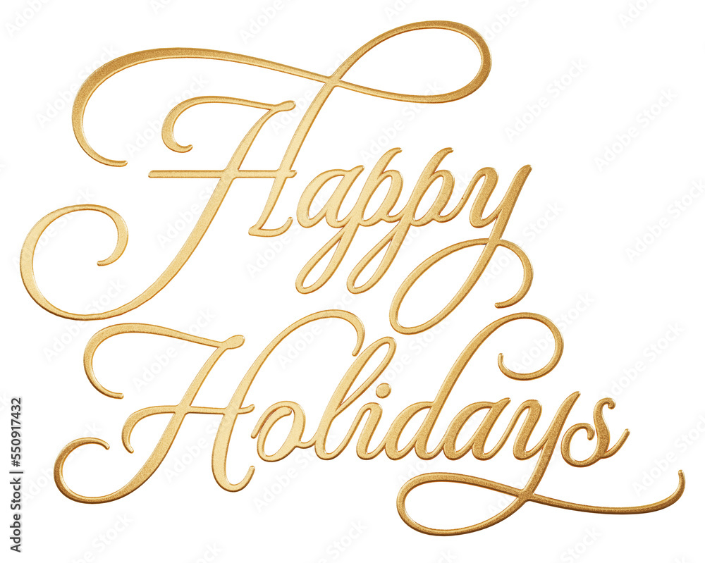 Isolated 3D Text ‘Happy Holidays’ written in golden script font Isolated 3D Text ‘Happy Holidays’ written in golden script font