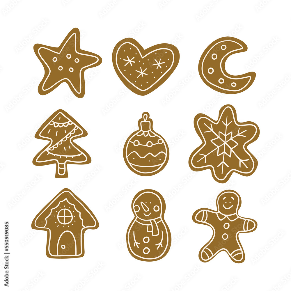 Ginger cookies set. Christmas cookies clipart. Vector hand drawn illustration. Ginger cookies set. Christmas cookies clipart. Vector hand drawn illustration.