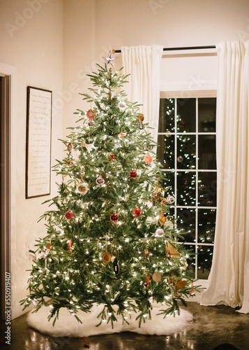 A Christmas tree glowing inside photo