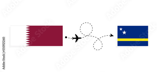 Flight and travel from Qatar to Curacao by passenger airplane Travel concept