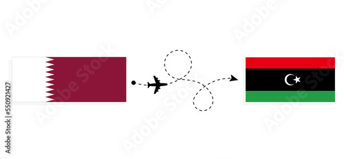 Flight and travel from Qatar to Libya by passenger airplane Travel concept