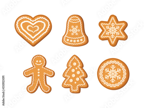 Decorated christmas gingerbread cookies icon set vector. Delicious christmas cookies and gingerbread icon set vector isolated on a white background
