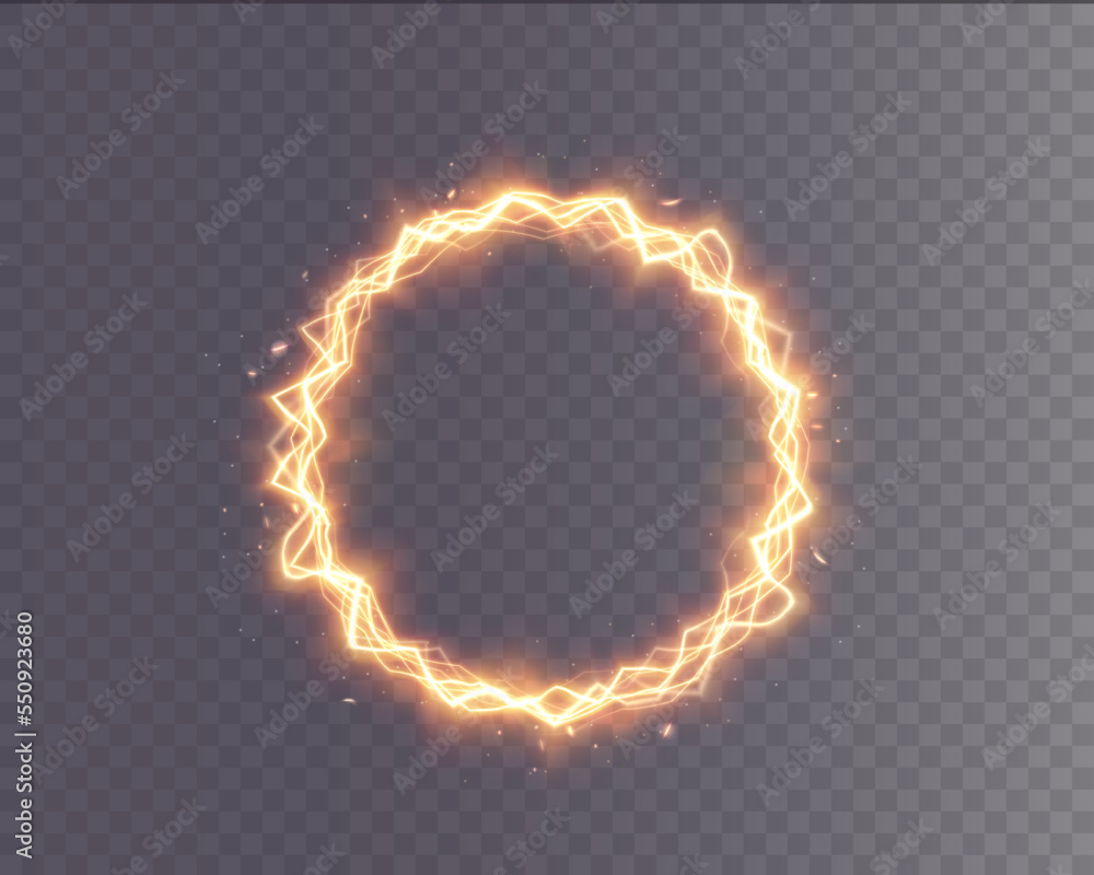 Vetor de Light circle golden lightning png. Ring of fire light effect.  Luminous frame for Element for your design, advertising, postcards,  invitations, screensavers, websites, games. do Stock | Adobe Stock