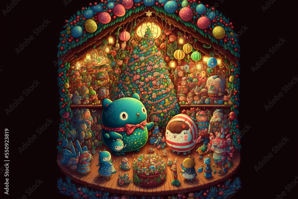 Fototapeta premium intricate arts cute dolls festive Christmas illustration and background.