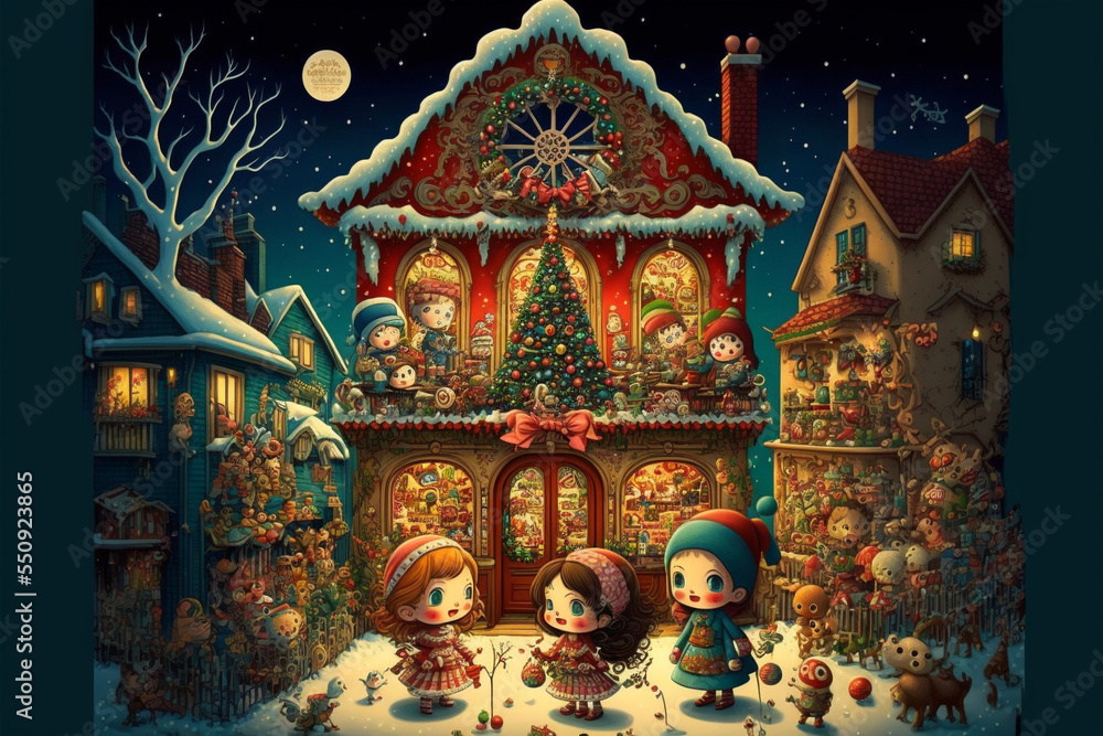 Fototapeta premium intricate arts cute dolls festive Christmas illustration and background.
