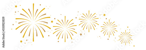 Set of golden fireworks.Fireworks with stars and sparks isolated on white background.