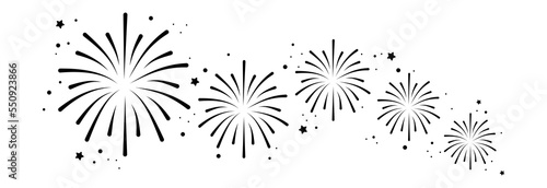 Set of firework icons.Fireworks with stars and sparks isolated on white background.Firework simple black line icons.