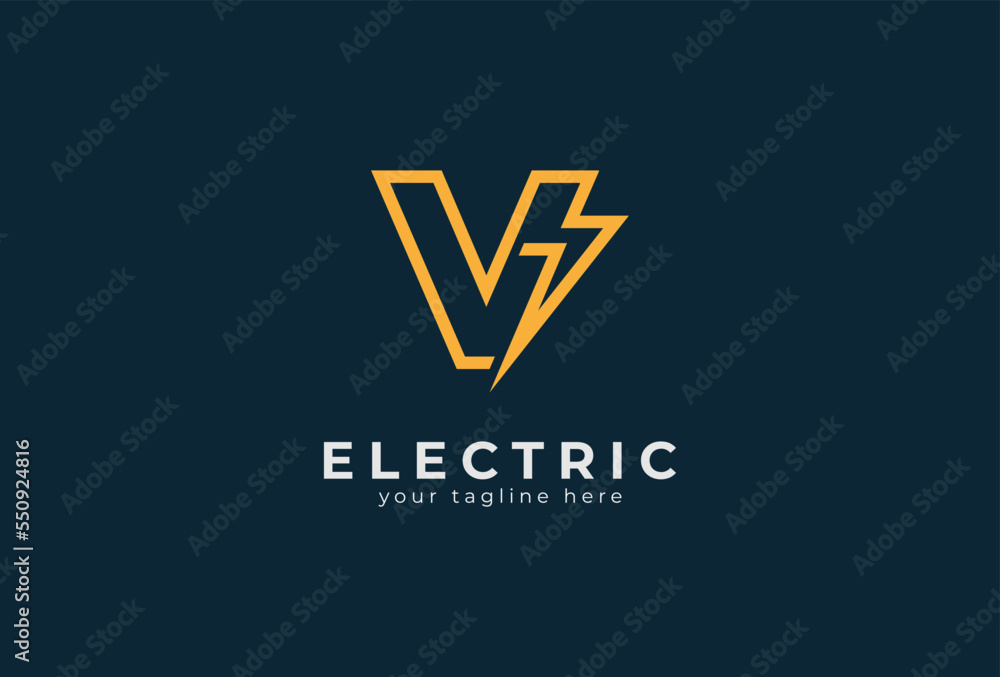 Electric Logo, abstract letter V and lightning bolt combination, tunder bolt design logo template element, vector illustration Electric Logo, abstract letter V and lightning bolt combination, tunder bolt design logo template element, vector illustration