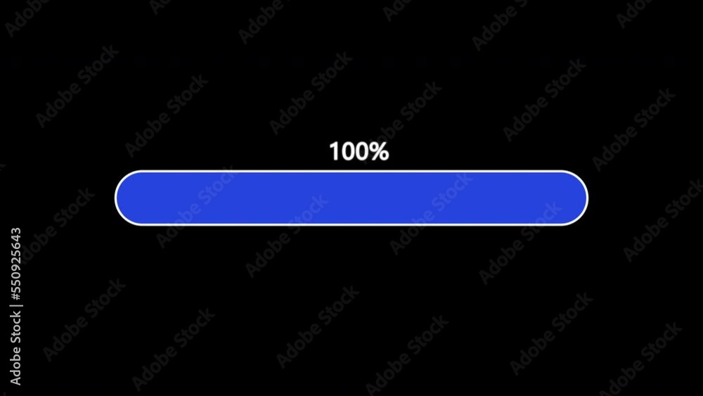 Blue download progress indicator on a black background from 0 to 100% Blue download progress indicator on a black background from 0 to 100%