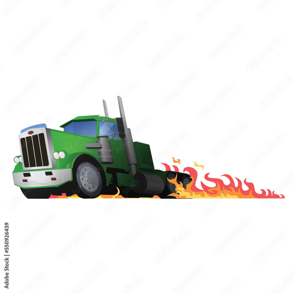 freight truck with flames vector illustration