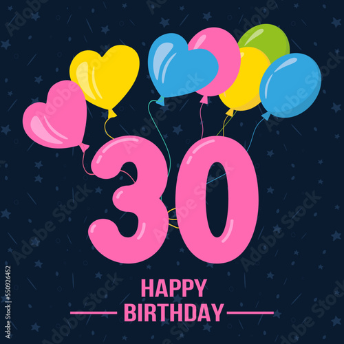 Happy 30th birthday, Happy birthday wishes cards, Birthday wishes.  vector illustration eps10