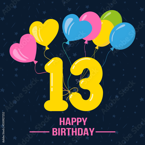 Happy 13th birthday, Happy birthday wishes cards, Birthday wishes.  vector illustration eps10