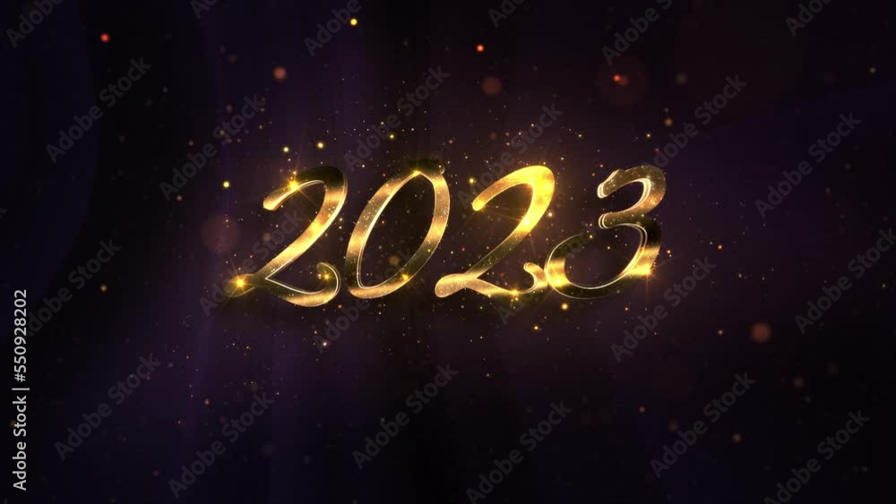2023 New Year Golden Particles Title Purple Polygons Loop Background 2023 New Year Golden Particles Title Purple Polygons Loop Background