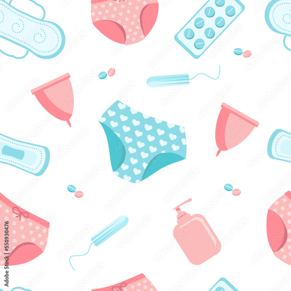 elements of feminine hygiene seamless pattern on a white background elements of feminine hygiene seamless pattern on a white background